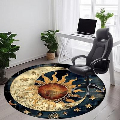 1pc Sun Moon Office Round Area Rug, Indoor Mat Suitable For Office, Under Office Chairs Bedroom Living Room Home Decor, Room Deco
