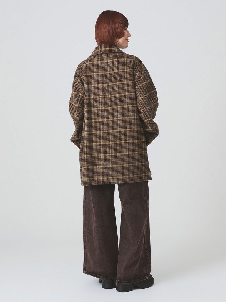 Ray Beams Women's Check Beaver Double-Breasted Half Coat, Brown 0