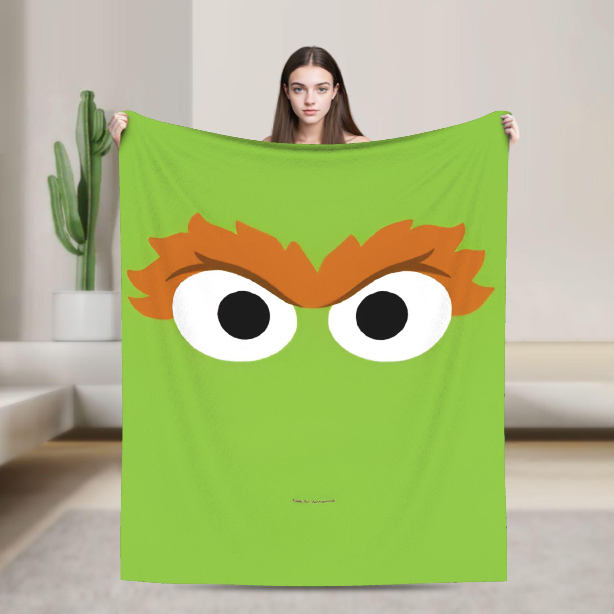Oscar the Grouch Big Face Blanket S-Sesames Streets Warm Soft Plush Bedding Throws For Couch Chair Sofa Bed Bedspread Bed Cover 75X95CM