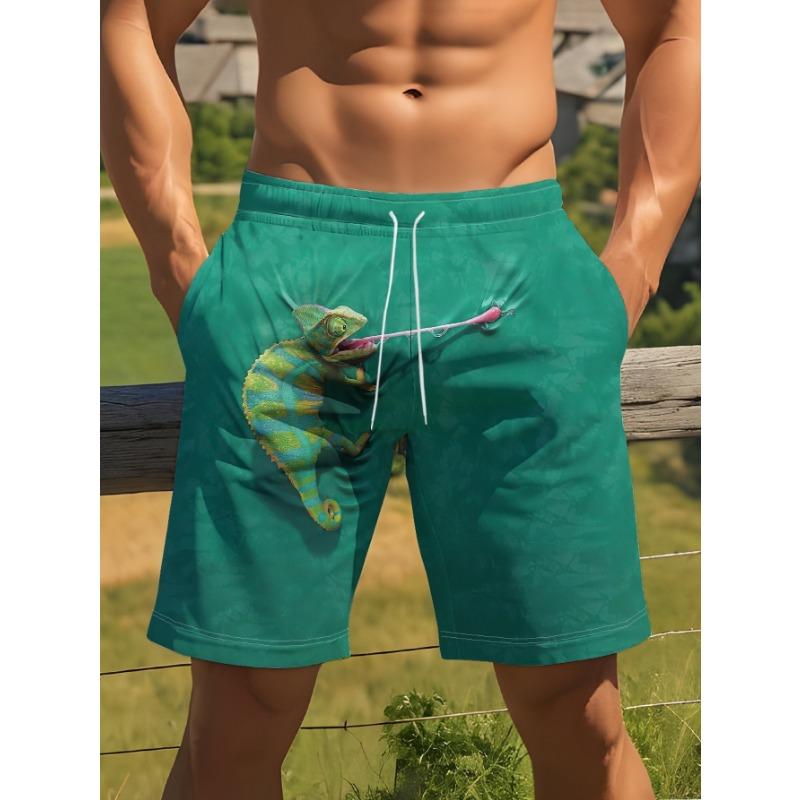 

Digital printed lizard pattern beach pants for men, breathable summer seaside vacation casual shorts XL