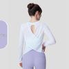 Women's Bamboo Yarn Quick-Dry Long Sleeve Yoga Top with Back Cross Design