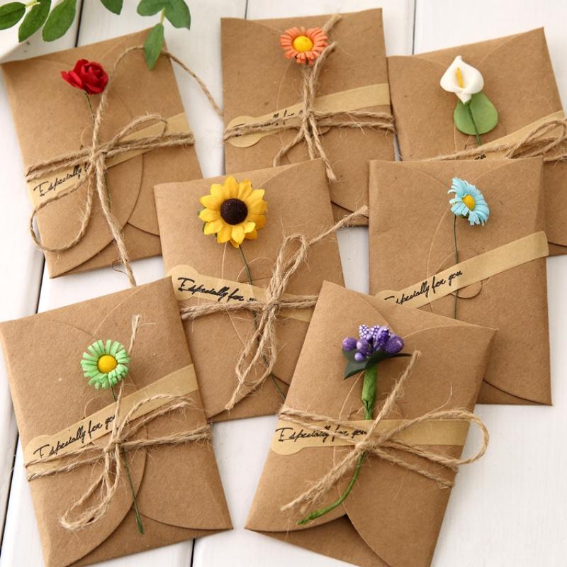 5Pcs Vintage Dried Flowers Greeting Card Handmade Blank Note Card Thank You Cards with Envelopes Wedding Party Invitation Card