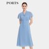 PORTS Women's Spring 2026 Sky Blue Tie-Neck Midi Dress