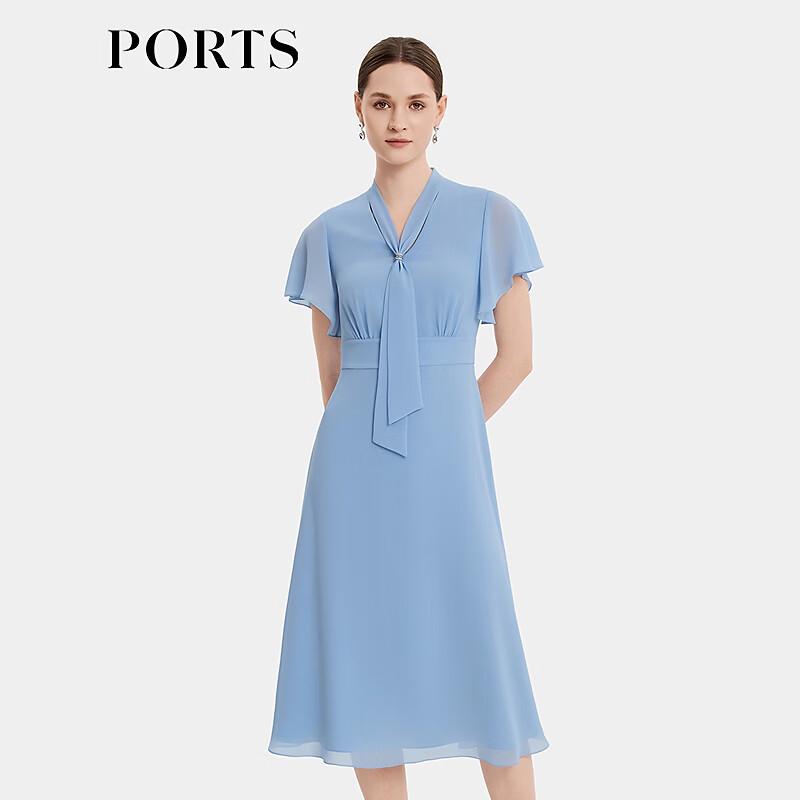 PORTS Women's Spring 2026 Sky Blue Tie-Neck Midi Dress