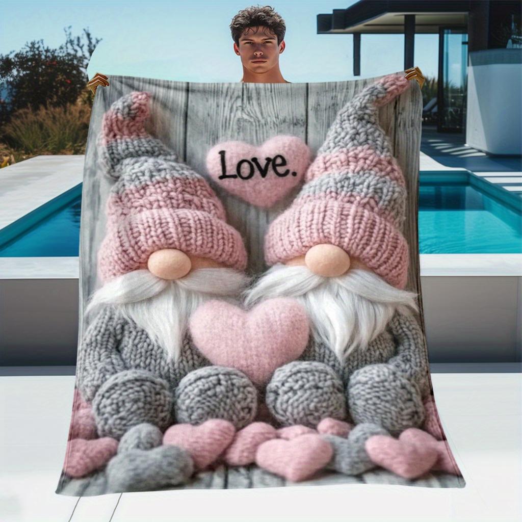 VIKAMA Valentine's Day Knitted Hat Dwarf Couple Blanket Love Gift Bedroom Sofa Blanket Couple Anniversary Warm Gift