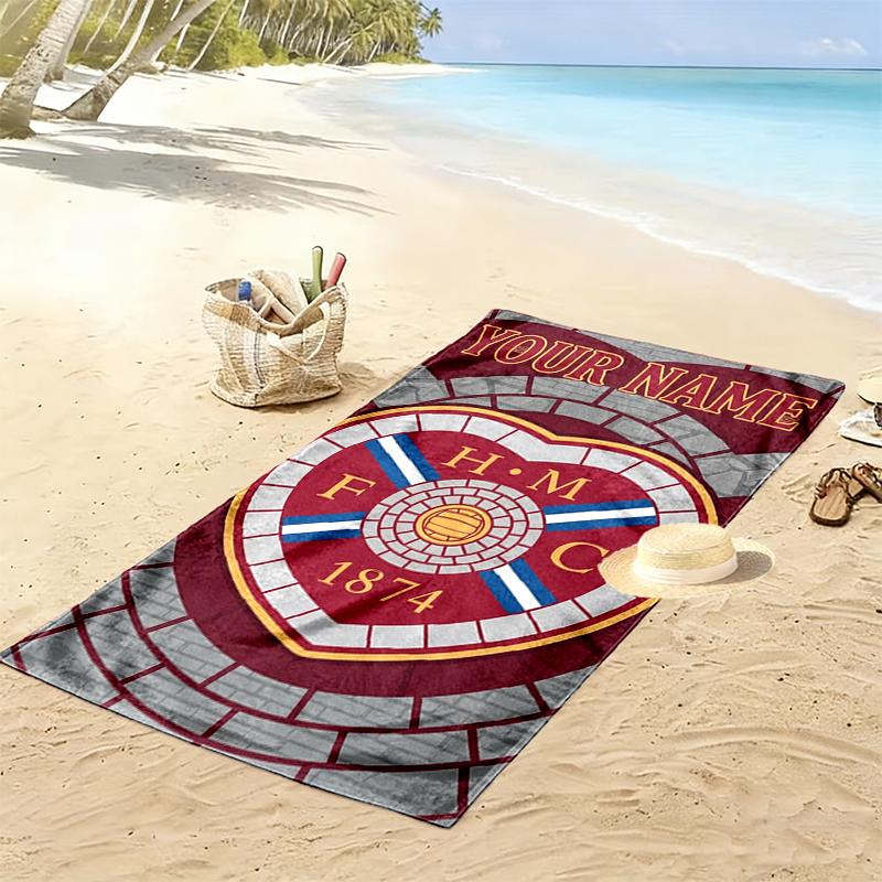Custom Name Heart Football Club Print Beach Towel, Large Soft Quick Dry Towel for Beach Camping Swimming
