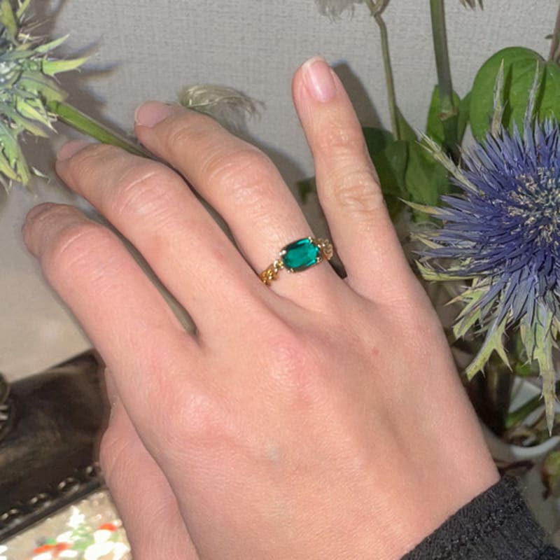 MERRYMOTIVE Square crystal with surgical gold chain ring (2colors)