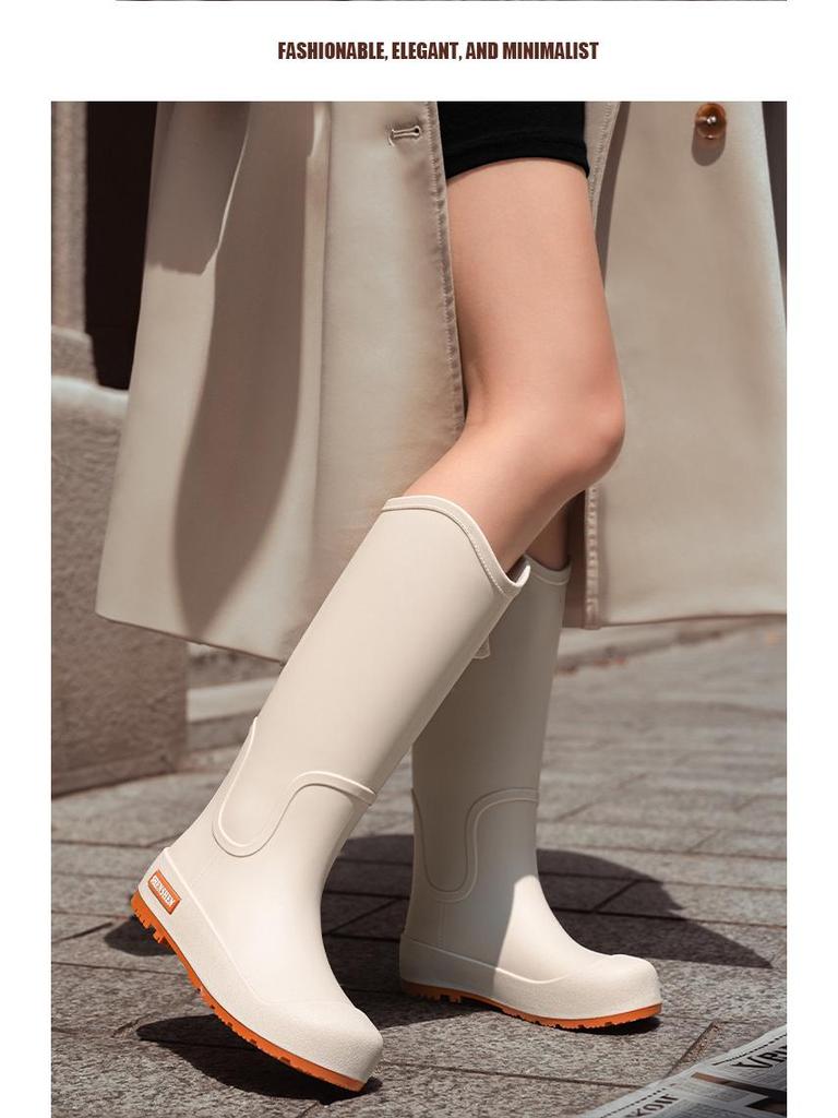 Women's Waterproof High-Top Rain Boots - Non-Slip, Wear-Resistant, Low Heel, Korean Style, Four Seasons Outdoor Use
