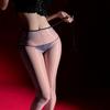 Aurora Super Transparent Black Lace-Up Oil-Gloss Tights for Women