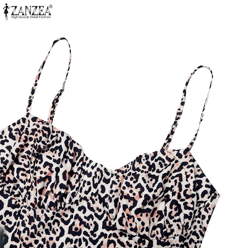 ZANZEA Womens Sexy Sleeveless Holiday Party Printing Sling Dress