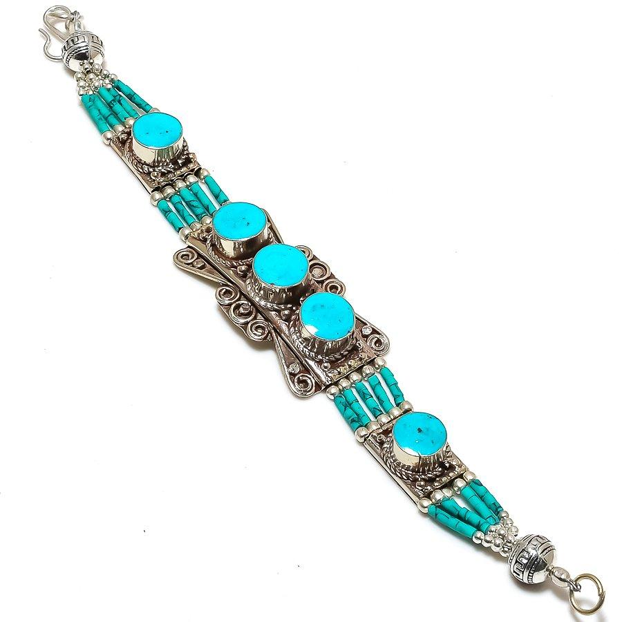 

Tibetan Turquoise Gemstone Handmade Bracelet 7-8 l3c83