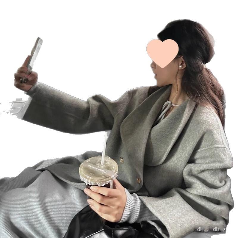 2026 Autumn/Winter Women's High-End Oatmeal Wool Coat - Korean Style, Loose Fit, Petite