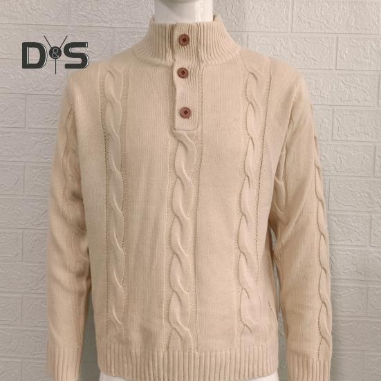Fall Winter Men Sweater High Collar Neck Protection Buttons Knitted Thickened Pure Color Long Sleeves Pullover English Style Sweater