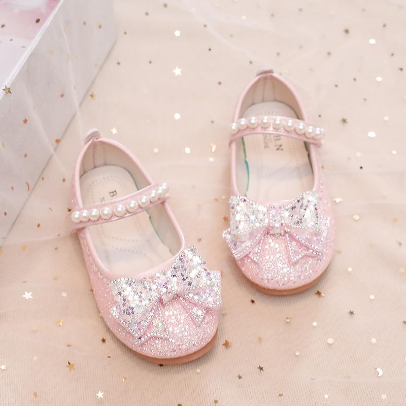 Fashion Crystal Sequins Bow Tie Kids Princess Dance Party Shoes Children s Dresses Shoe 30