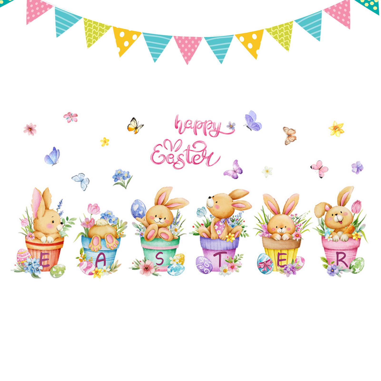 

2 листа Easter Egg Bunny Flowerpot Pattern Наклейки на окна Милый кролик Цветочный горшок Пасхальное яйцо Статические наклейки Декор для дома China Mainland