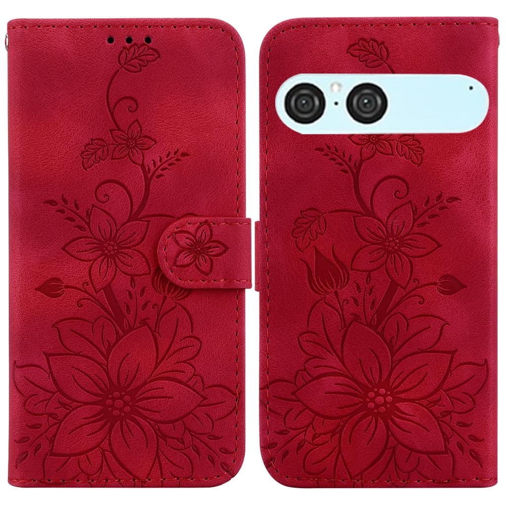 For Sony Xperia 10 VII Stand Case Lily Flower Imprint Leather Phone Cover with Wrist Strap