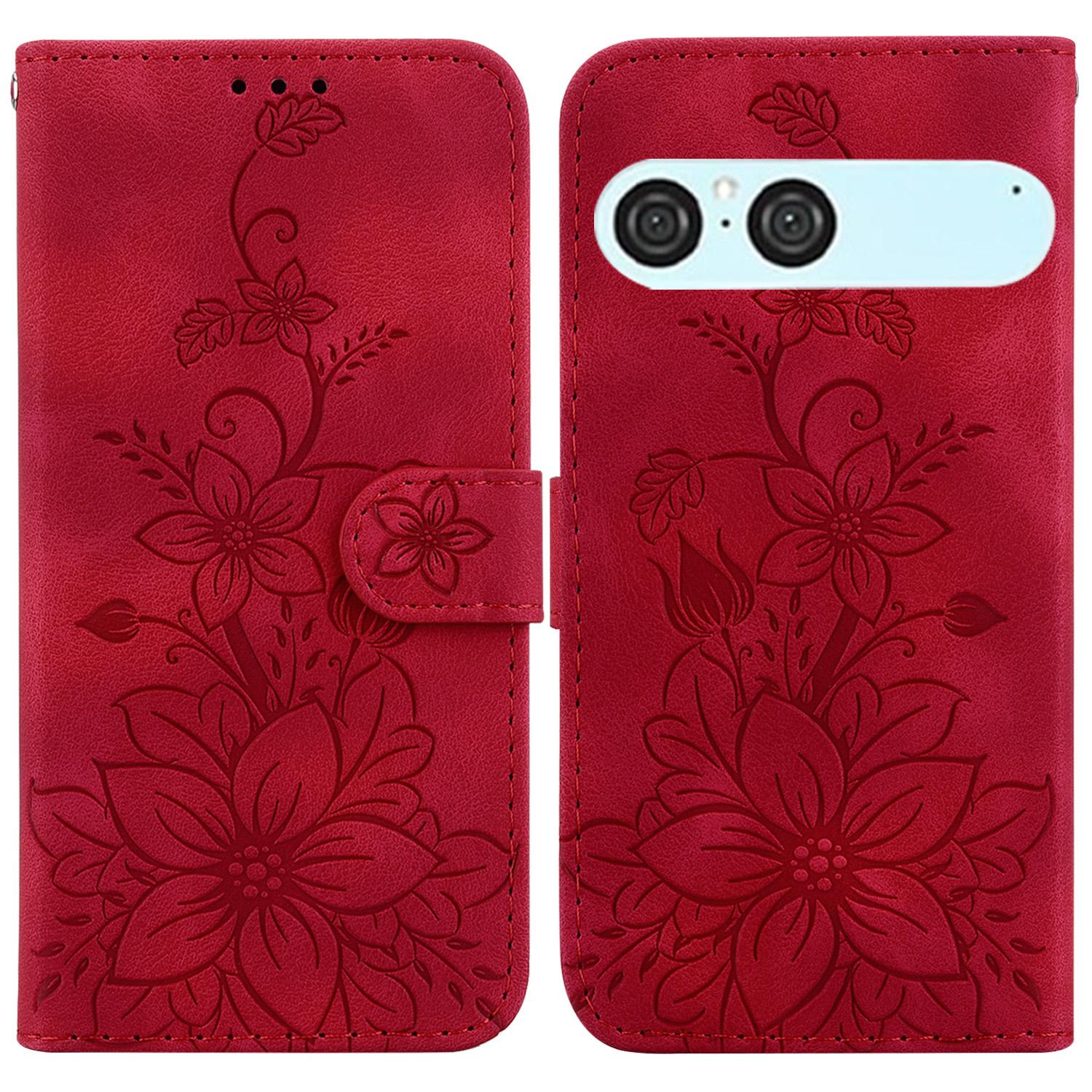 

For Sony Xperia 10 VII Stand Case Lily Flower Imprint Leather Phone Cover with Wrist Strap