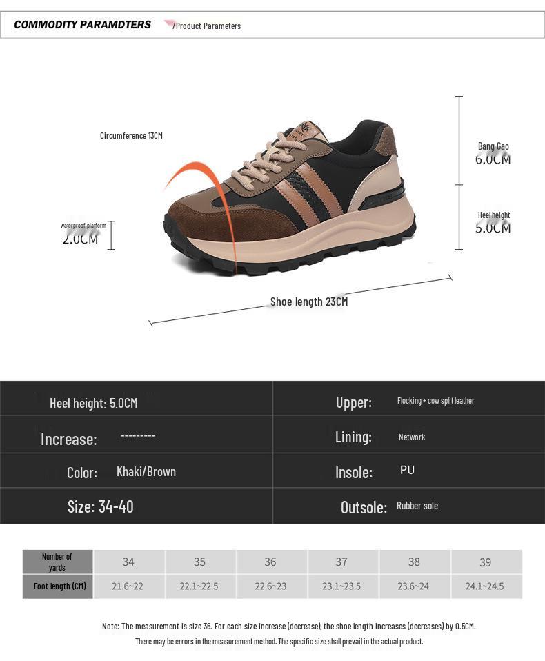 Golden Rabbit Women's Genuine Leather Height-Boosting Casual Sneakers 2024 - Breathable, Versatile Soft Sole Sports Shoes.