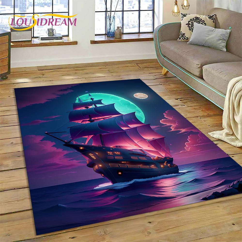 Ancient Pirate Ship Boat,Barque,Sailboa Rug Carpet for Living Room Bedroom Decor,Floor Mat Non-slip Decoration for Sofa Doormat