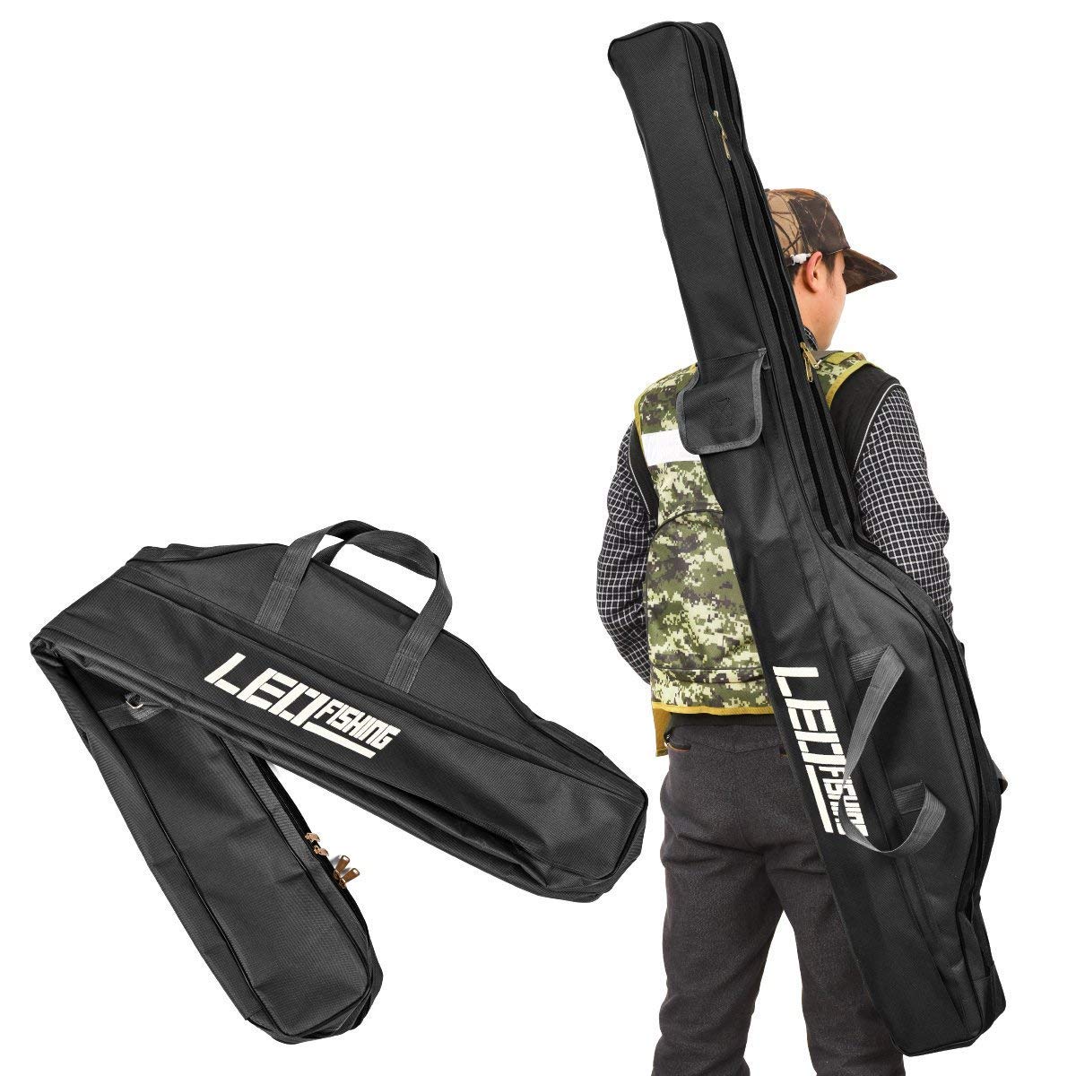 Fbest Foldable Fishing Rod Case, Large Capacity Rod Bag, Portable Fishing Rod Storage Bag, Easy to Carry, Fishing Rod Tackle Bag, Shoulder Bag (Black,