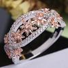 Color Separation Micro-Set Ring For Women, 18K Rose Gold-Plated Flower-Set Diamond Ring
