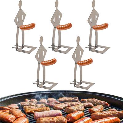 Lustiger BBQ Wurststand Mann Hotdog Halter Wiederverwendbarer Edelstahl Hotdog Röster und Ständer Barbecue Grillzubehör für Camping und Mottoparty