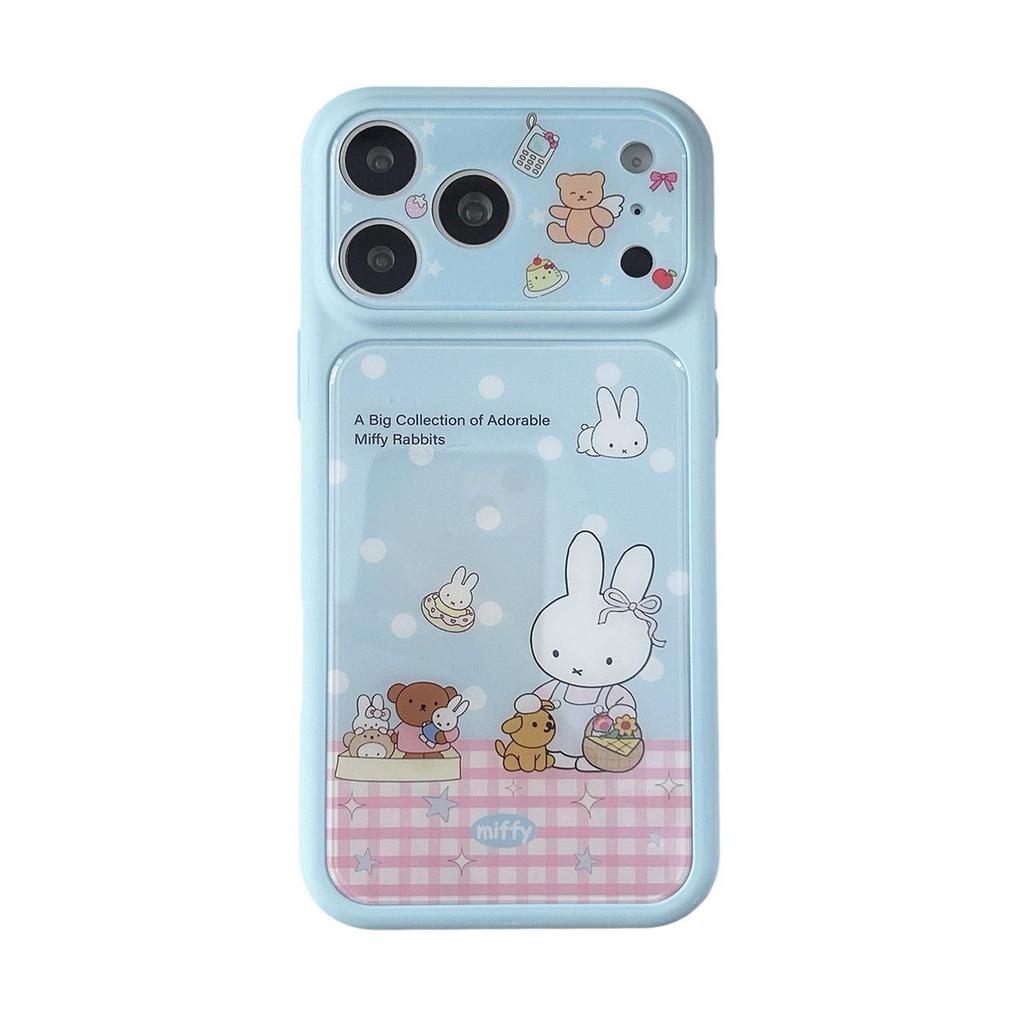 iPhone 15 ProMax Case: Cute Cat & Rabbit Grid Design, Anti-Fall