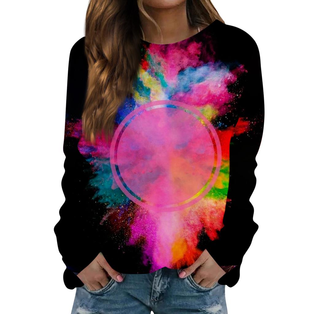 Women's Fashion Casual Long Sleeved Print Round Neck Sweater Top