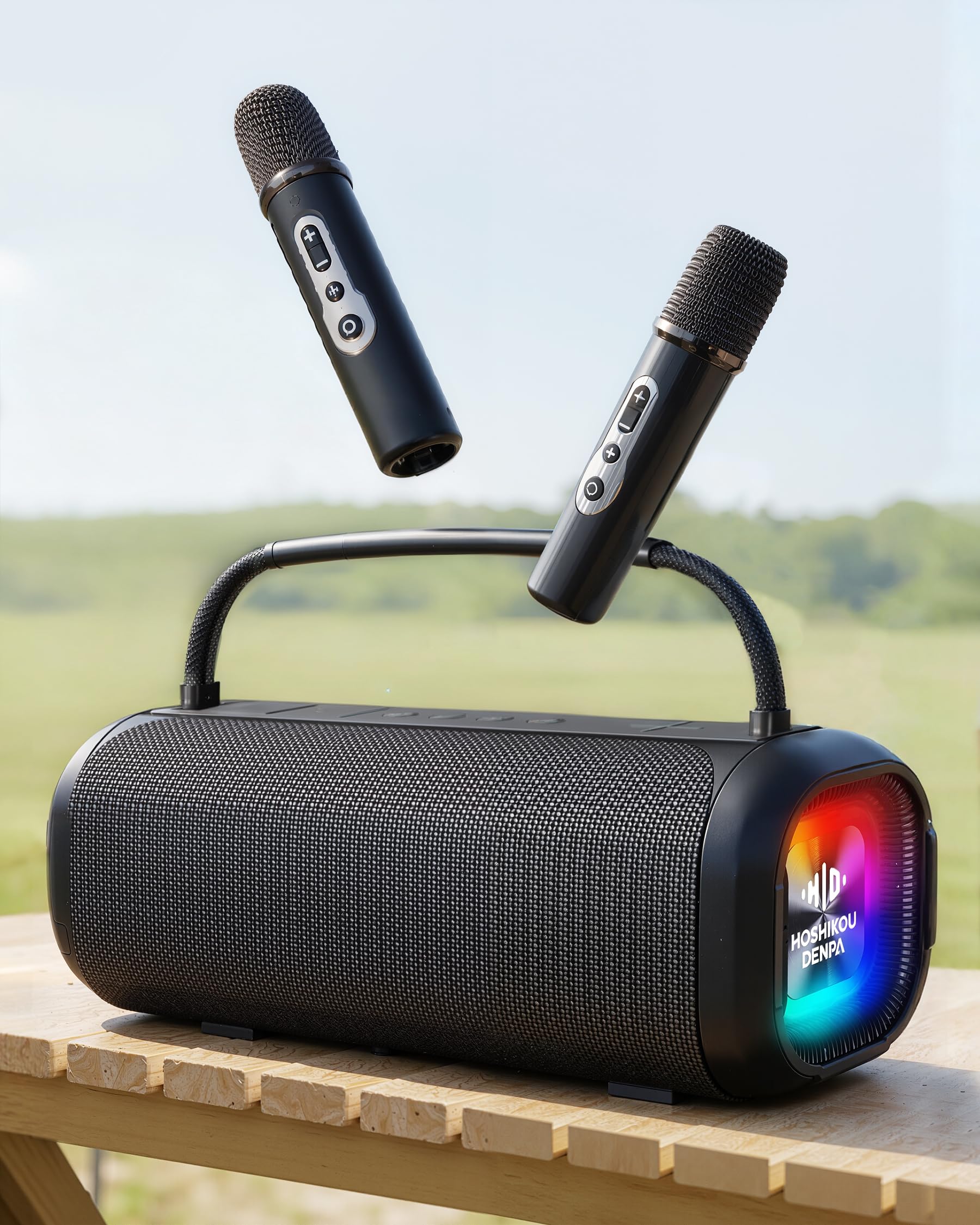 

Hoshikou Denpa Karaoke Speaker 80W Portable Waterproof Bluetooth 5.3 Rechargeable Dual Wireless Microphones IPX7 Built-in Megaphone Home Party Camping