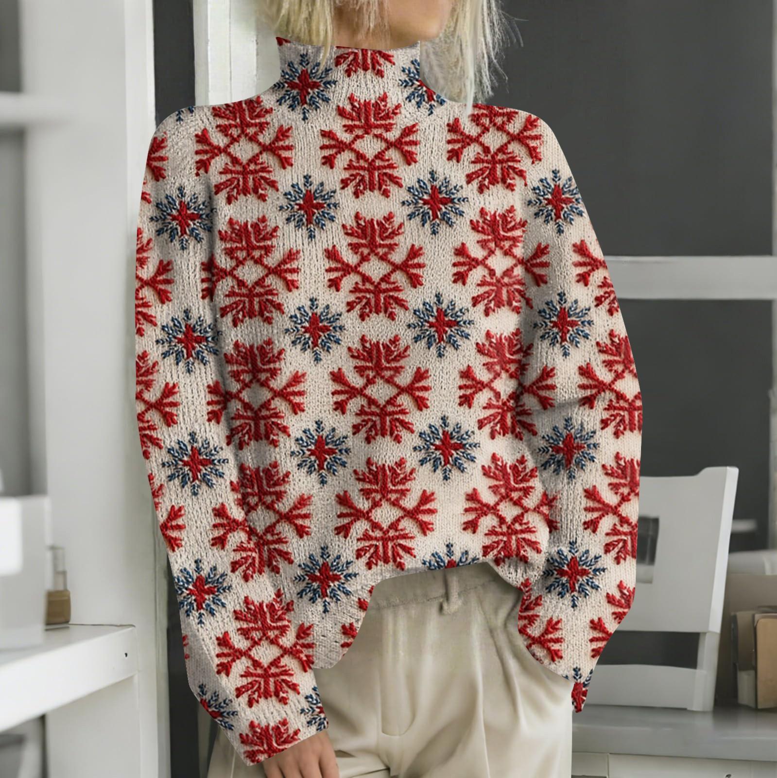 Рождественские толстовки для женщин Вязаный свитер Милая рубашка Осенняя водолазка Пуловер Топы XL красный 1980₽