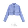 Kaslead New Arrival Women's Fashion Style Fashion All-Match Pocket Decoration Blue Stripes Shirt