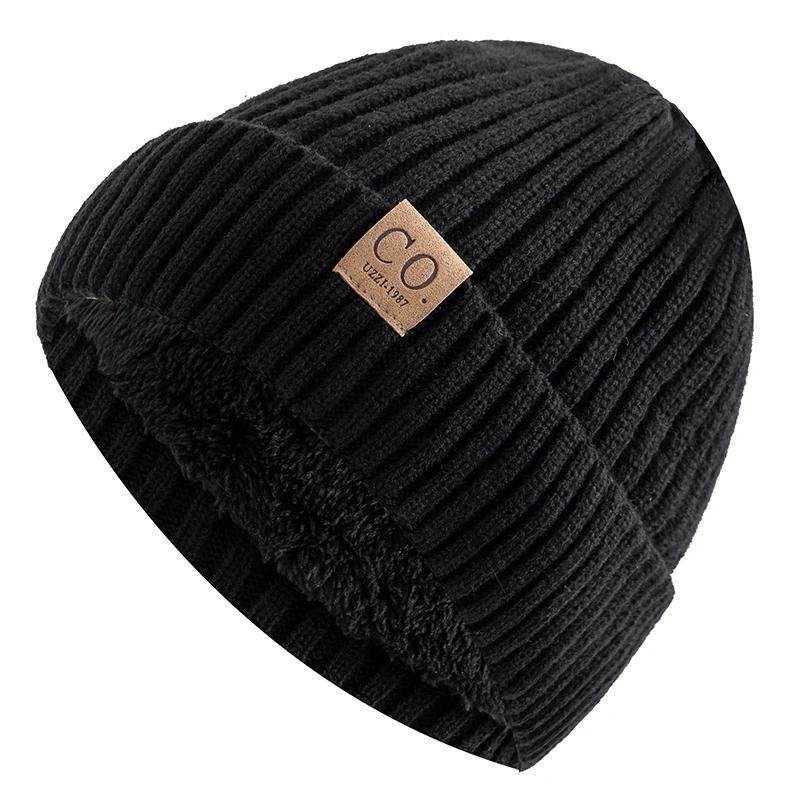 New Unisex Two-Tone Winter Hats Add Fur Lined Men and Women Fashion Warm Beanie Cap Casual Winter Knitted Hats