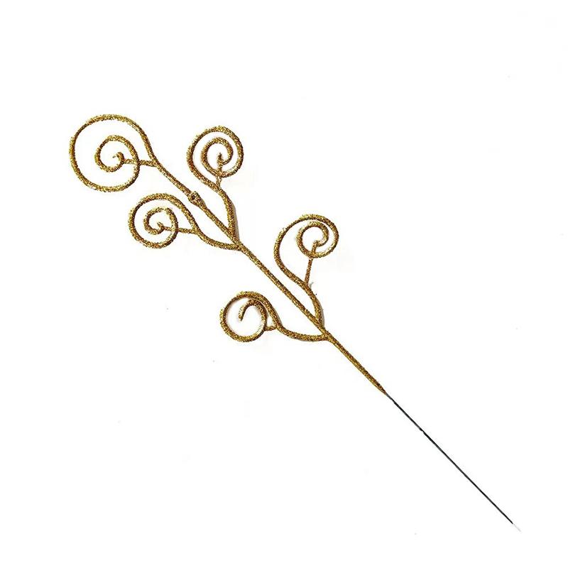 10 Stück/Set Lockiger Baum Pick Weihnachten Künstlicher Stiel Pick Hochzeit Spray Zweig Glitzer Baumdekoration Ornament Vasenfüller 5 Farben