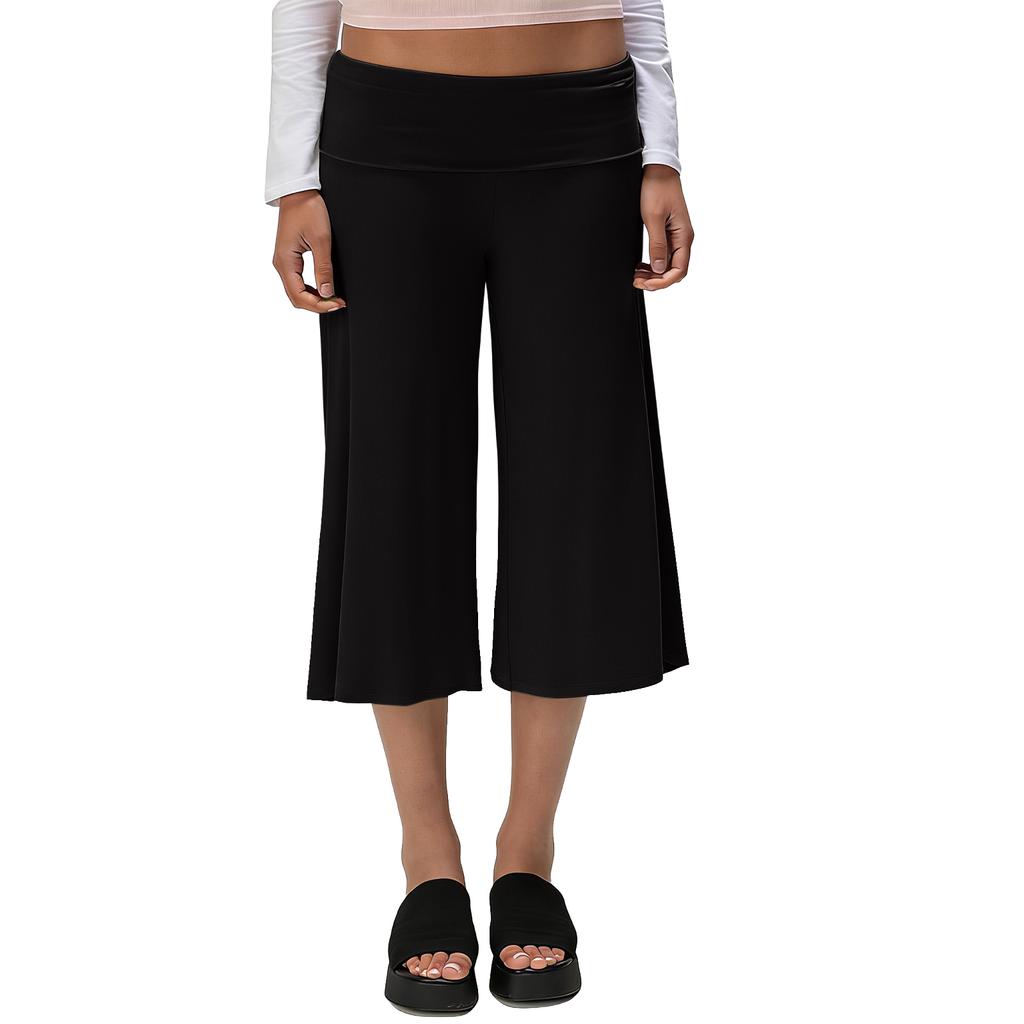 Pantaloni da Yoga da Donna a Gamba Larga Corti con Vita Pieghevole Vestibilità Rilassata Tessuto Morbido ed Elastico per il Comfort