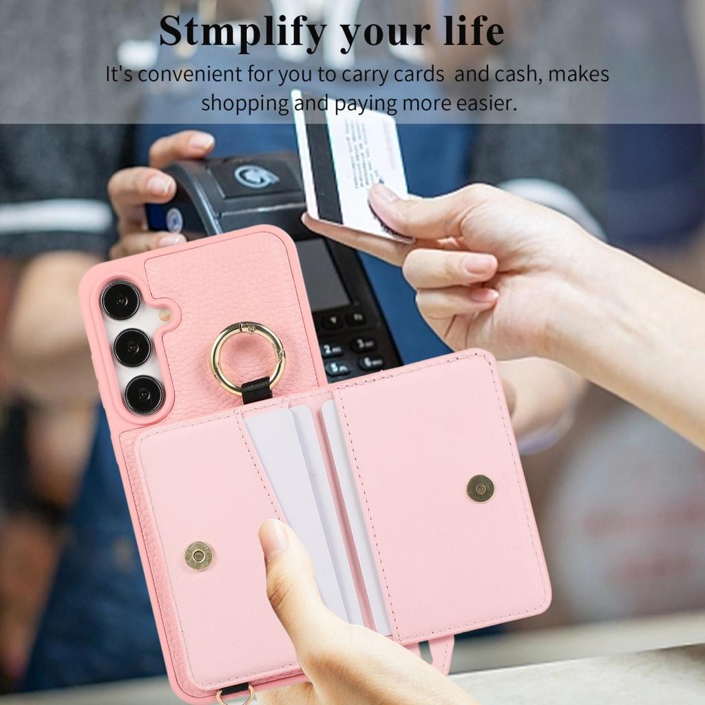 For Samsung Galaxy S24 S25 Plus Case PU Leather Wallet Bag Grip Strap Holder Neck Long Crossbody Lanyard Ring Clasp Cover