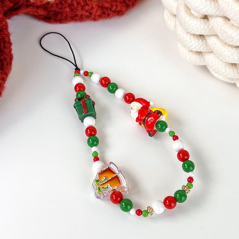 1Pc Christmas Series Mobile Phone Chain Crystal Beaded Snowman Hat Bell Gift Santa Mobile Phone Chain Lanyard Accessories