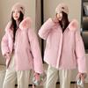 Podzimní a zimní zateplený bavlněný kabát pro ženy s velkým kožešinovým límcem, volný a ležérní svrchní oděv