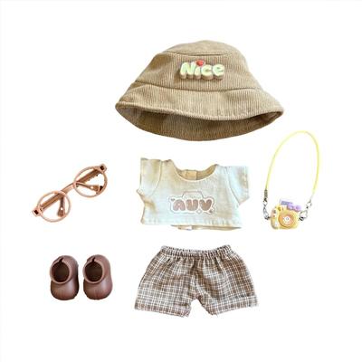 Labubu Clothes (Doll Not Included) Plush Clothes Set for 15cm and 17cm Labubu Plush Toys, 6-Piece Set Includes Hat, Outfit, Pants, Shoes, Glasses,