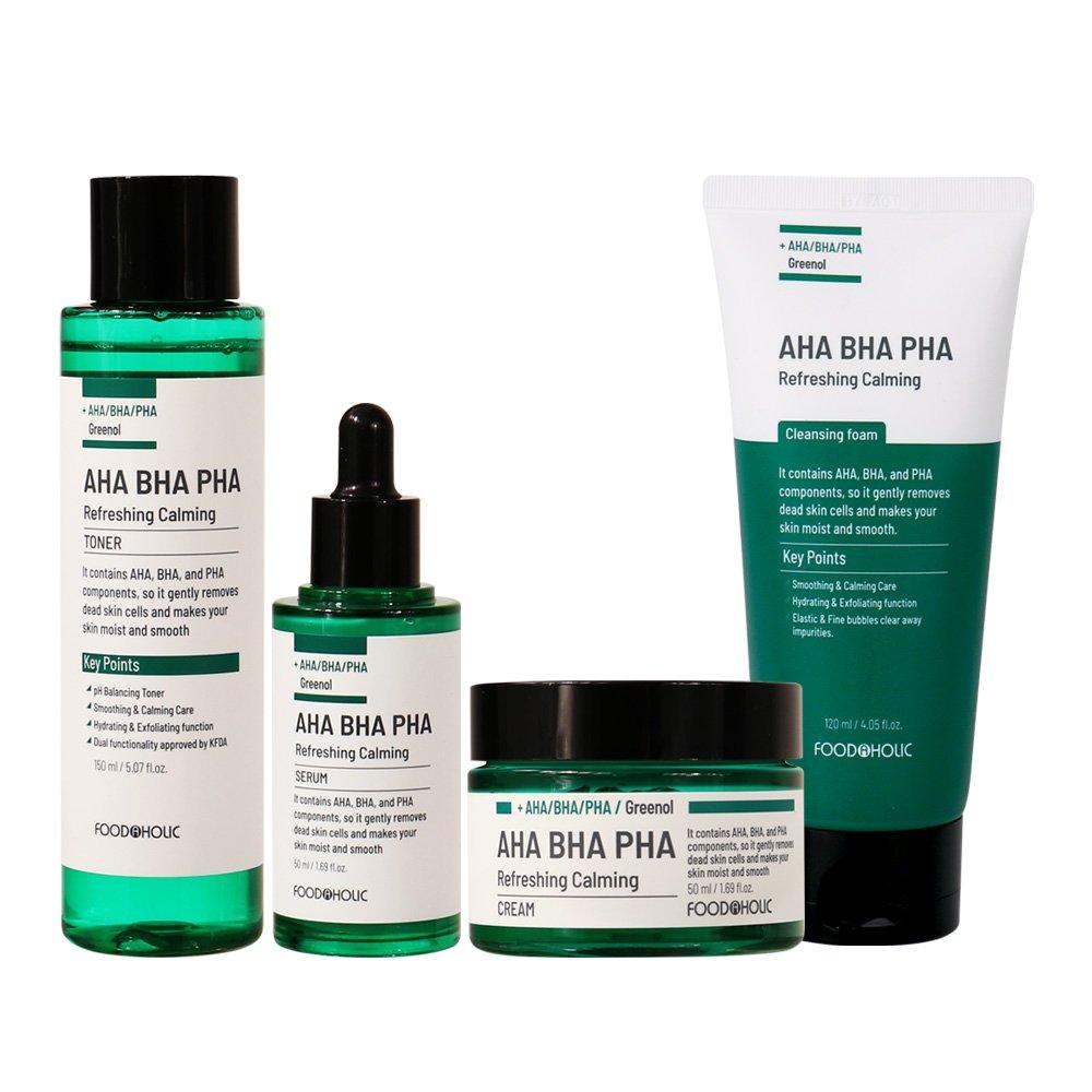 FoodaHolic Ahabahapaha Refreshing Calming Single Item 4-Piece Set Toner + Serum + Cream + Foam