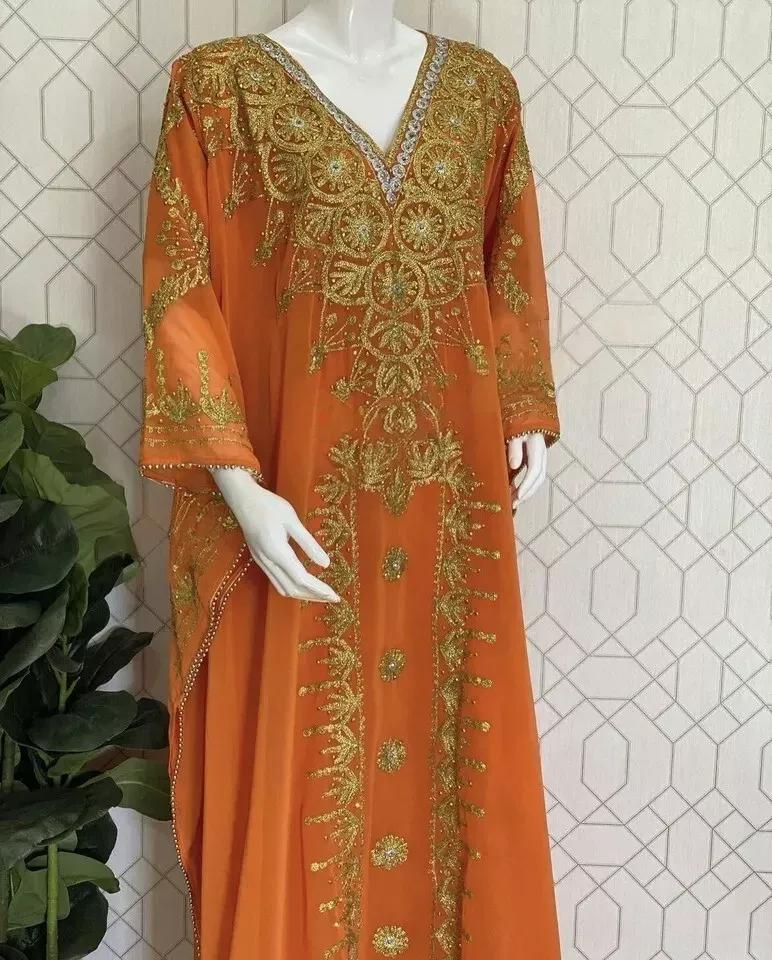 Abito Farasha Islamico Dubai Kaftano Lunga Abaya Stile Marocchino Lavoro a Mano