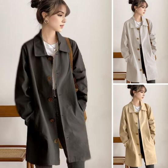 Dámská bunda Rozepínací límec Dlouhé rukávy Větrovka na knoflíky Volné kapsy Střední délka Outdoor Cestování Kabát na dojíždění