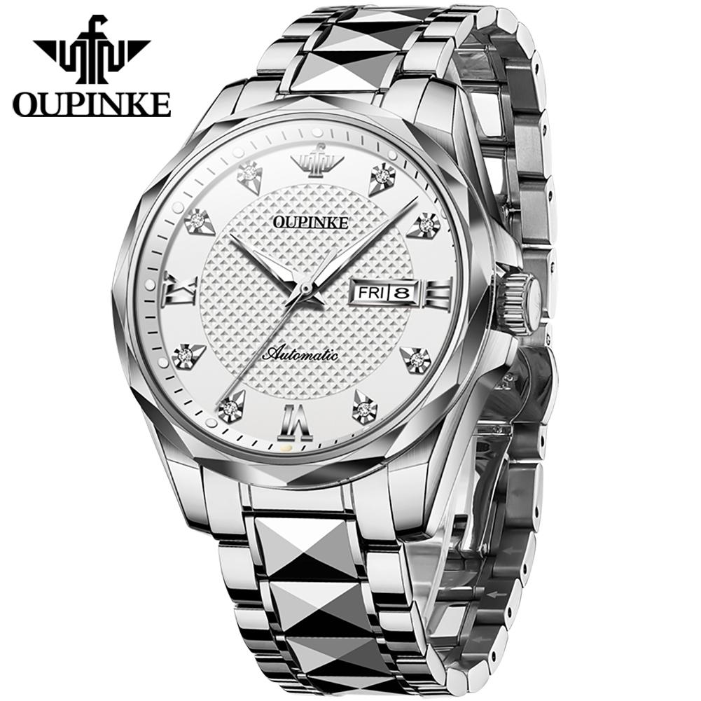 OUPINKE  New Business and leisure Men's Watch Automatic Mechanical Watch Stainless Steel Business Double Calendar Waterproof High-end Watch