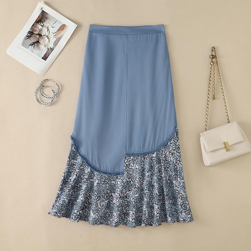 ZANZEA Women Casual Elastic Waist Loose Print Splice Long Skirts S