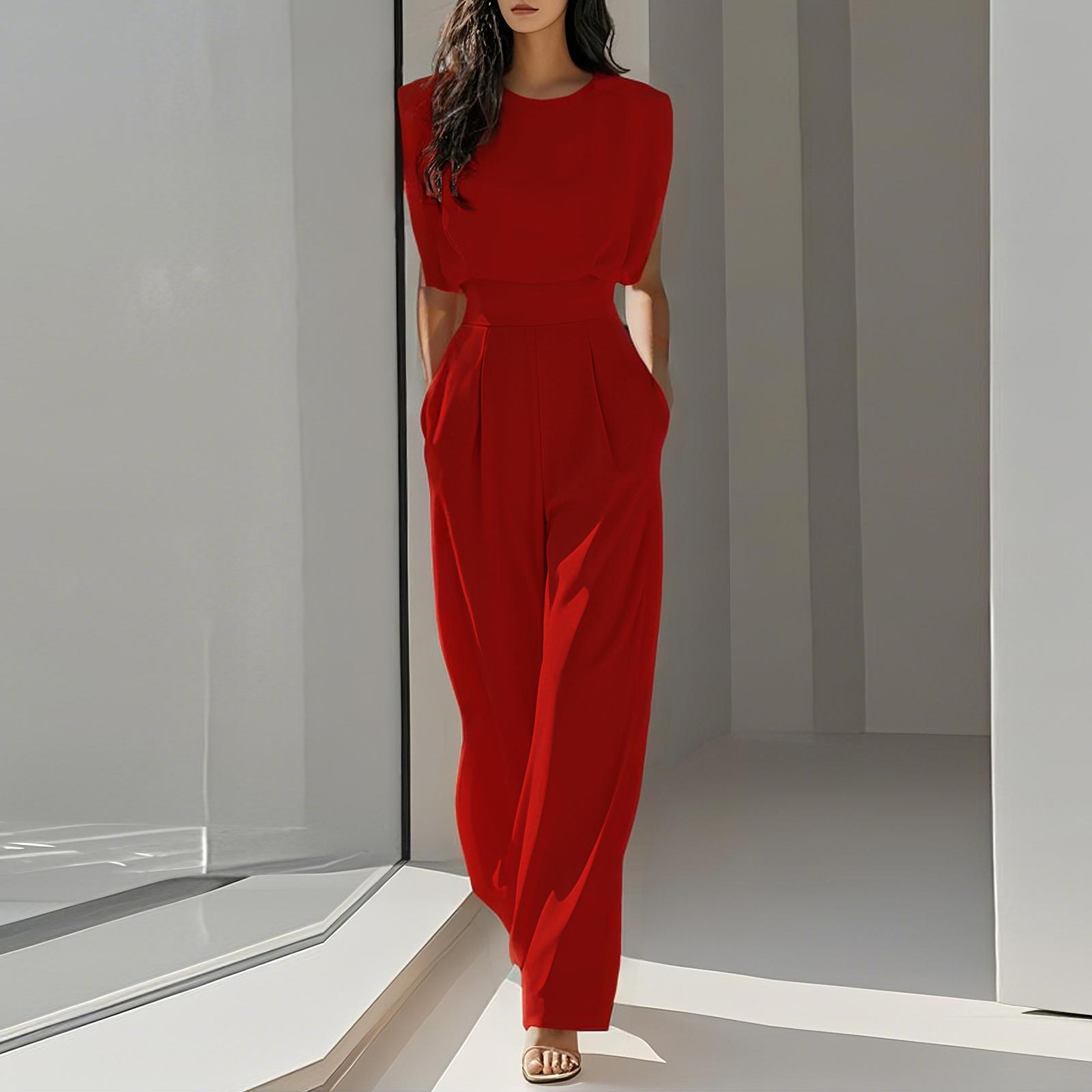 

Женский модный комбинезон Dry Temperament Sister Style Color Waist Thin S красный