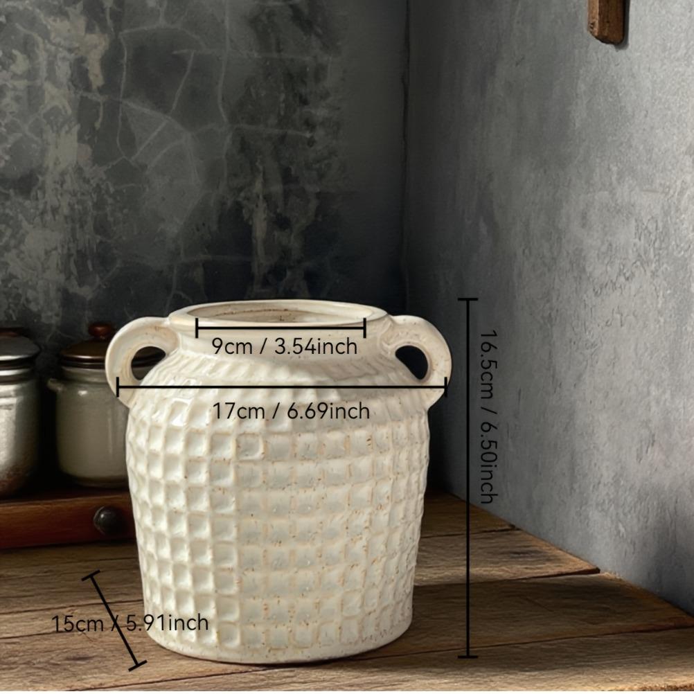 Vintage Ceramic Double Ear Storage Jar Multi Functional Storage Container Decorative Vases Kitchen Dining Room Container