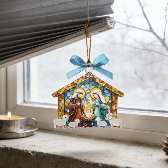 Nativity Ornament for Christmas Tree Acrylic Christian Nativity Scene Hanging Decoration Religious Suncatcher for Home Window Decor