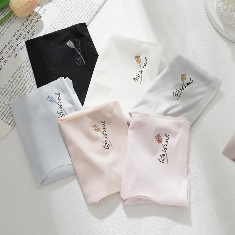 Women's Tulip Summer Thin High Waist Seamless Ice Silk Panties Breathable Pure Cotton Crotch Quick-drying Soft Comfort Yoga Sports Briefs
