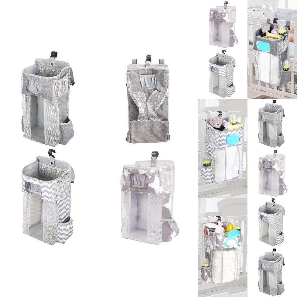 Gray Striped Baby Bedside Hanging Bag Ideal Storage Solution For Nursery