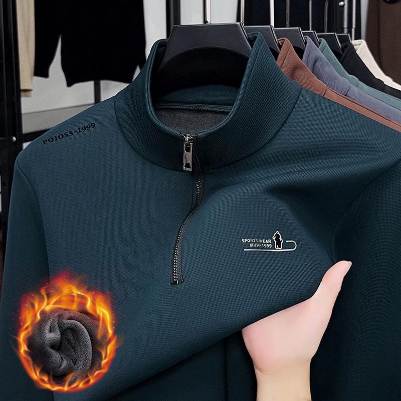 

Woodpecker Plus Velvet Thick Half-Zip Men s Winter Stand Collar Long Sleeve T-shirt XL (135-150 jin)