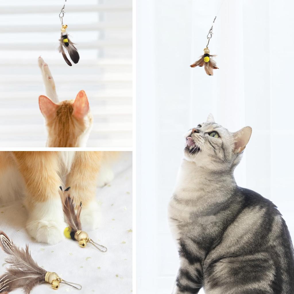 SONGWAY Cat Toys, Cat Teasers, Insects, Butterflies, Large Flying Bugs, 8 Pieces, with Fishing Rod